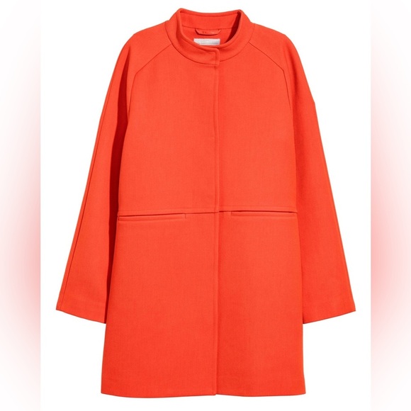 H&M HM Woman’s Short wool-blend Trench Dress Coat Bright red/Orange Sz 8 women’s - Picture 1 of 15